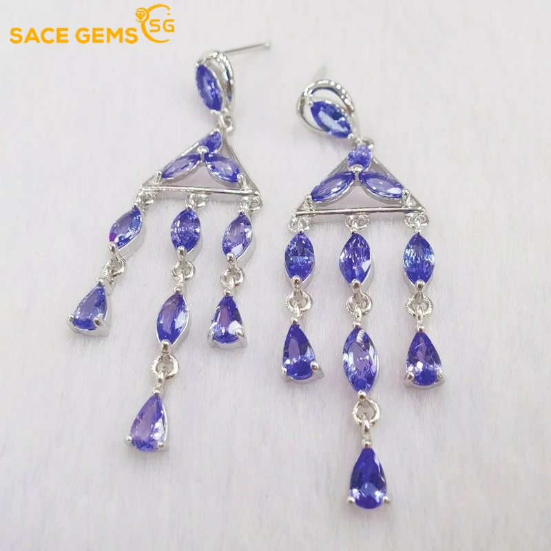 Sace Gems Orecchini Di Gioielli Di Moda Per Le Donne 100% 925 Sterling Silver Tanzanite Eardrop Wedding Party Fine Jewelry Holiday Gift