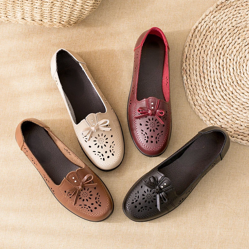 

Female Shoes Leather Flats Women's Black Shoes Leisuer Woman Loafers Flats 2023 Fashion Classic Mom Casual Leather Shoes