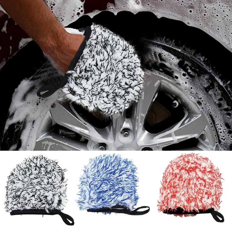 

Car Wash Mitt Car Wash Brush Wheel Hub Cleaning Gloves Safe Scratch Free Soft Microfiber Car Detailing Double Sided Wash Tool