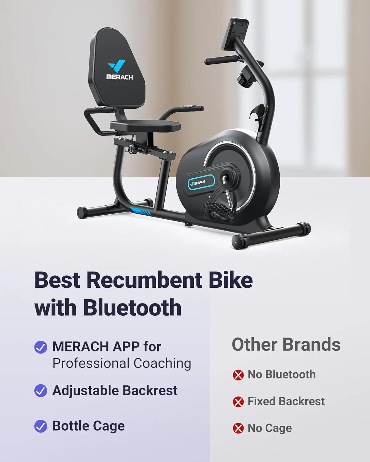 Recumbent Exercise Bike for Home with Smart Bluetooth and Exclusive App Connectivity, LCD, Heart Rate Handle, Magnetic