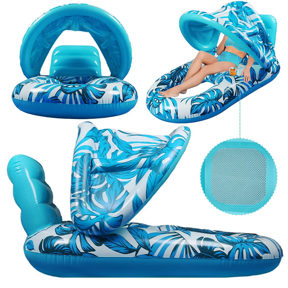 Inflatable Floating Bed with Sunshade Inflatable Water Sleeping Bed Floating Lounger Air Mattress for Swimming Pool Party 2
