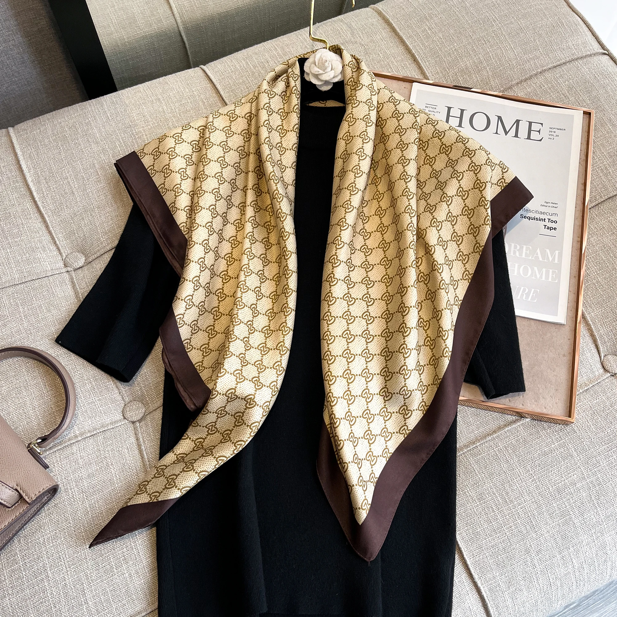 New Silk Square Scarf for Women Satin Shawls Neckerchief Casual Scarves Bandana Hair Hjiab 90*90cm Luxury Brand Versatile Fashio