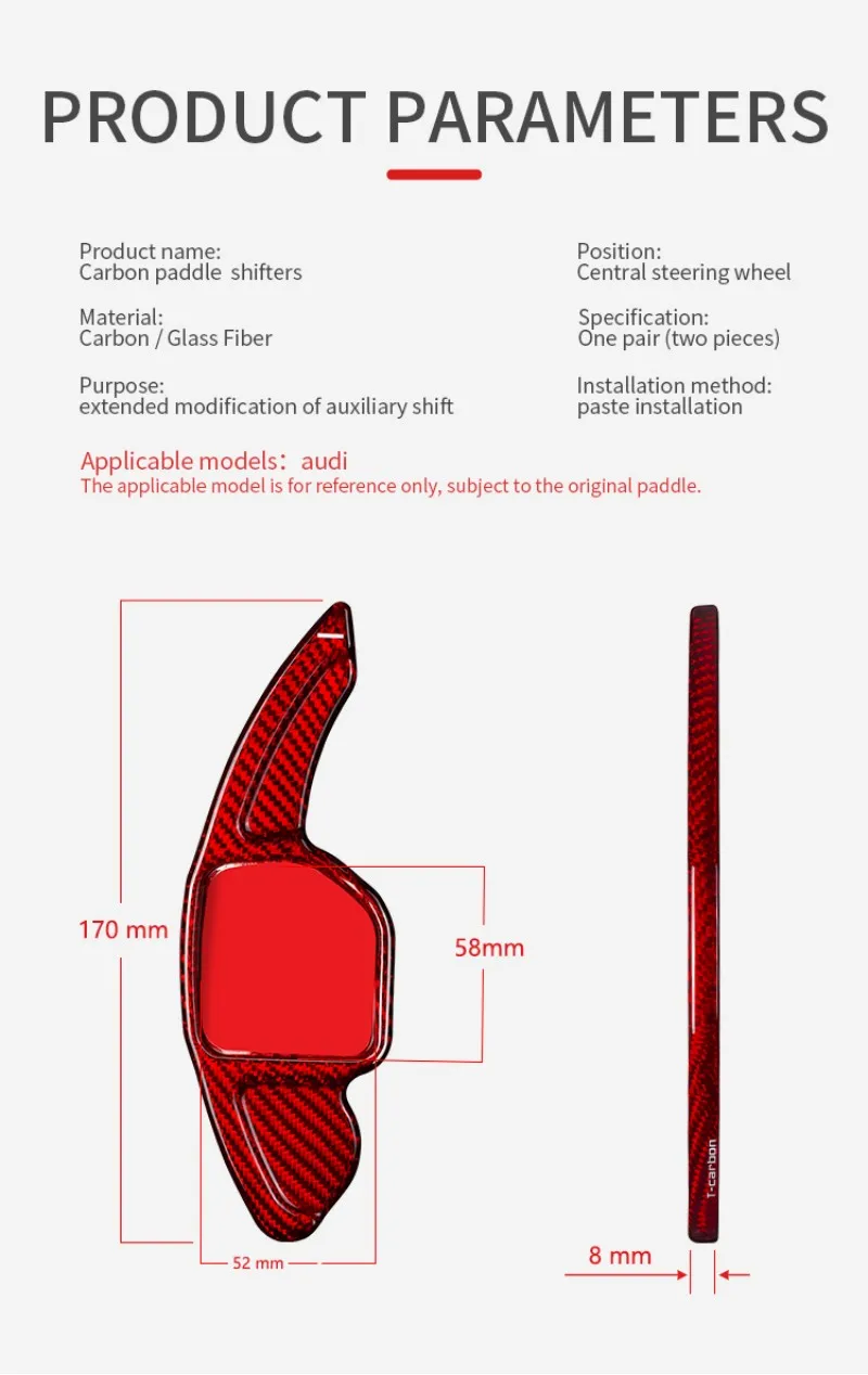 T-carbon Carbon Fiber Steering Wheel Paddle Shift For Audi A3 A4 A5 A6 A7 A8 Q3 Q5 Q7 TT S3 S5 R8 2012-2014