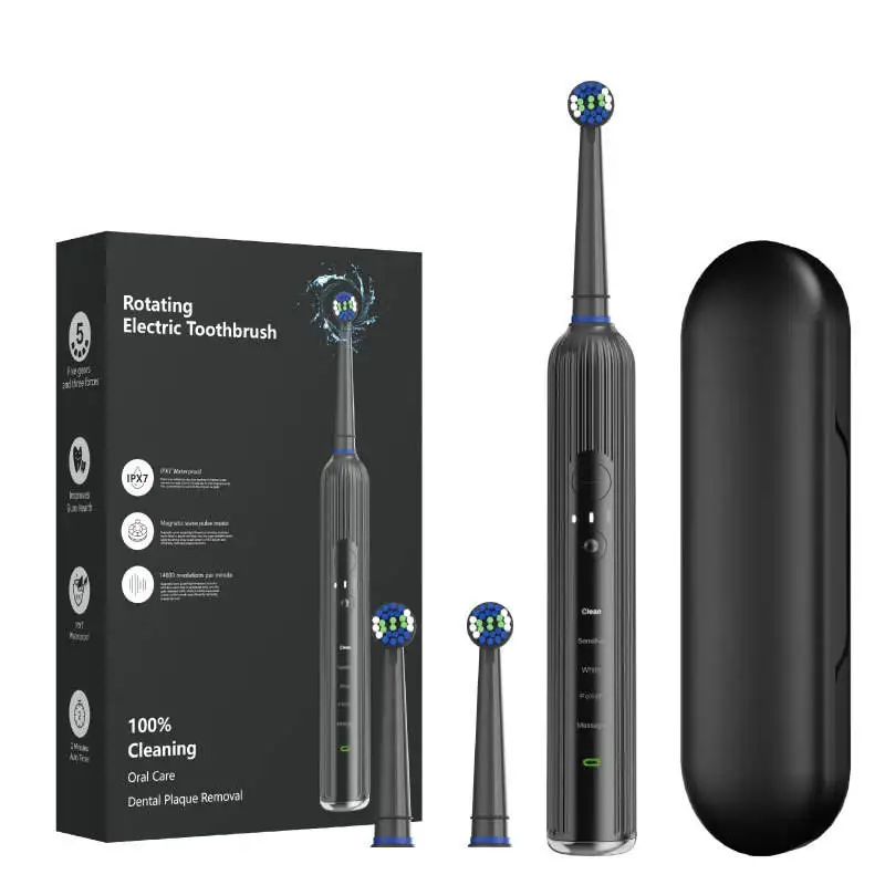 Electric Rotating Toothbrush Deep Clean Whitening Teeth for Adult Ultrasonic Toothbrush with 3pcs Refill Replacement Heads