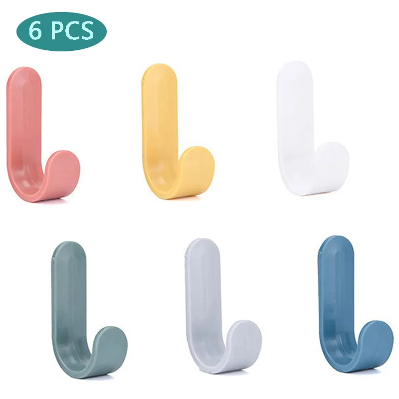 Self Adhesive Hooks Jshaped Plastic Wall Hook Hangers Candy Color