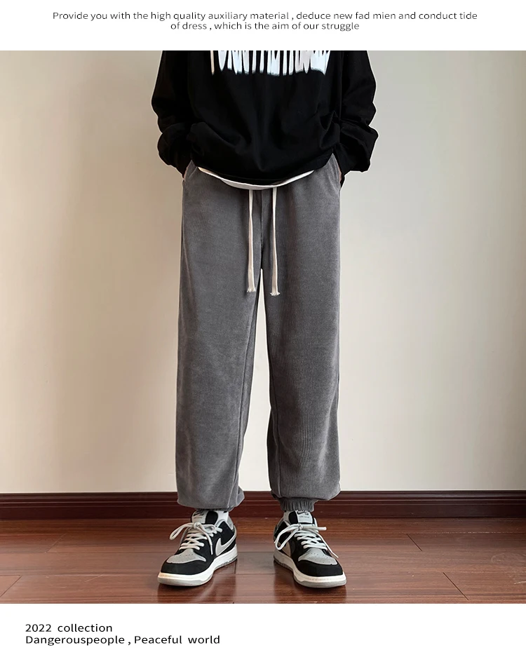 بنطلون رجالي جديد 2025 من قماش الكوردروي مبطن بالصوف فضفاض للعمل والرياضة في الخريف والشتاء مقاوم للتآكل ومضاد للأوساخ