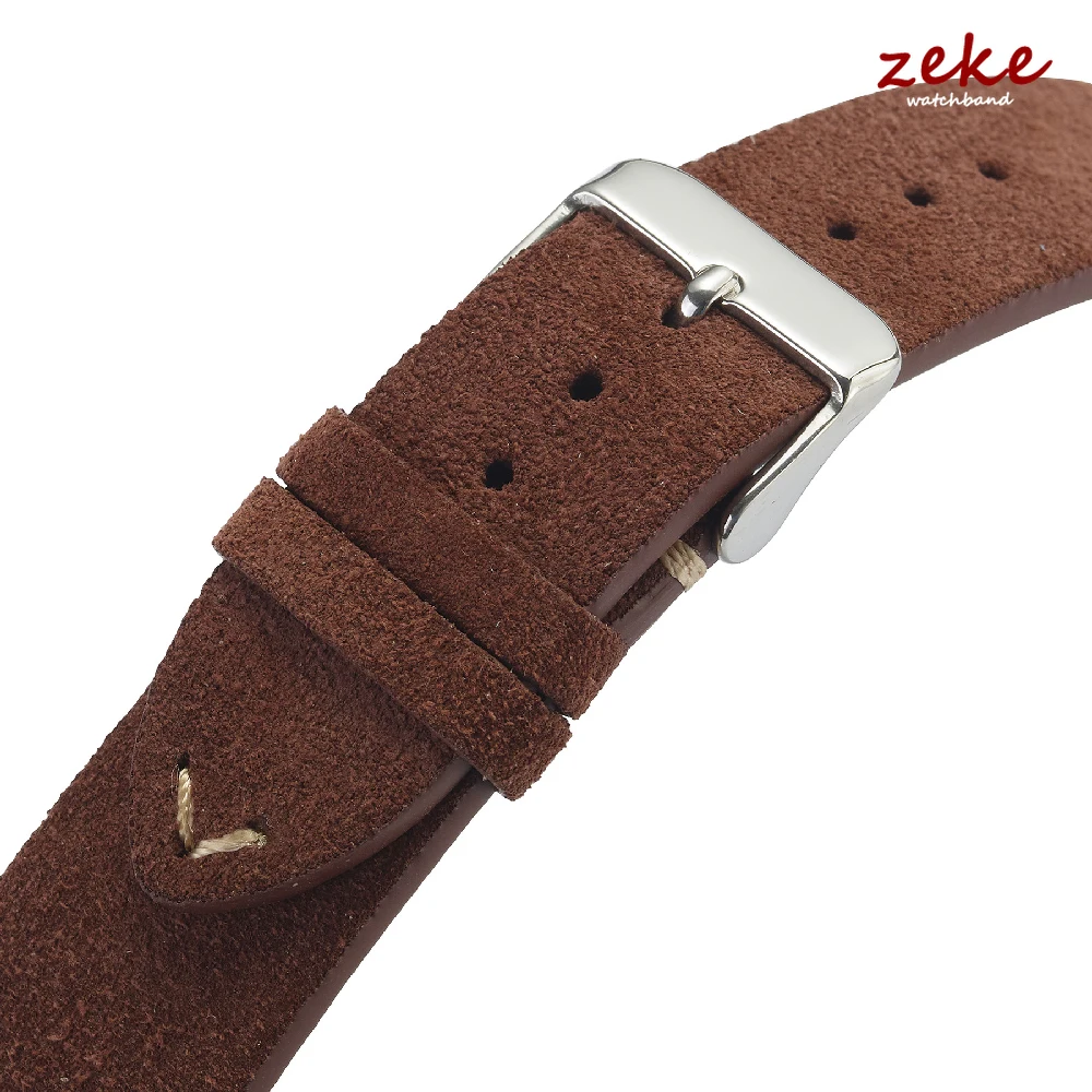 Elegant Brown Genuine Leather Suede Watch Band - Quick Release Strap, Available in Multiple Sizes