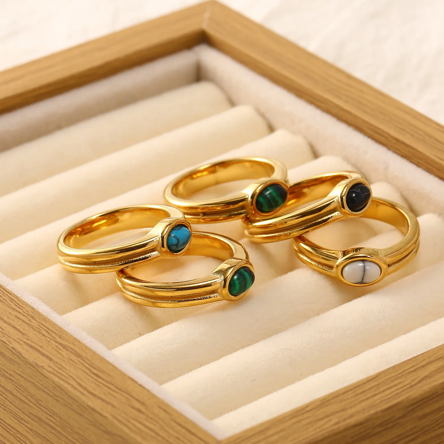 

Retro Oval Shape Gemstone Finger Rings For Women New Trendy Stainless Steel Wedding Jewelry Gift Free Items With Free Shipping