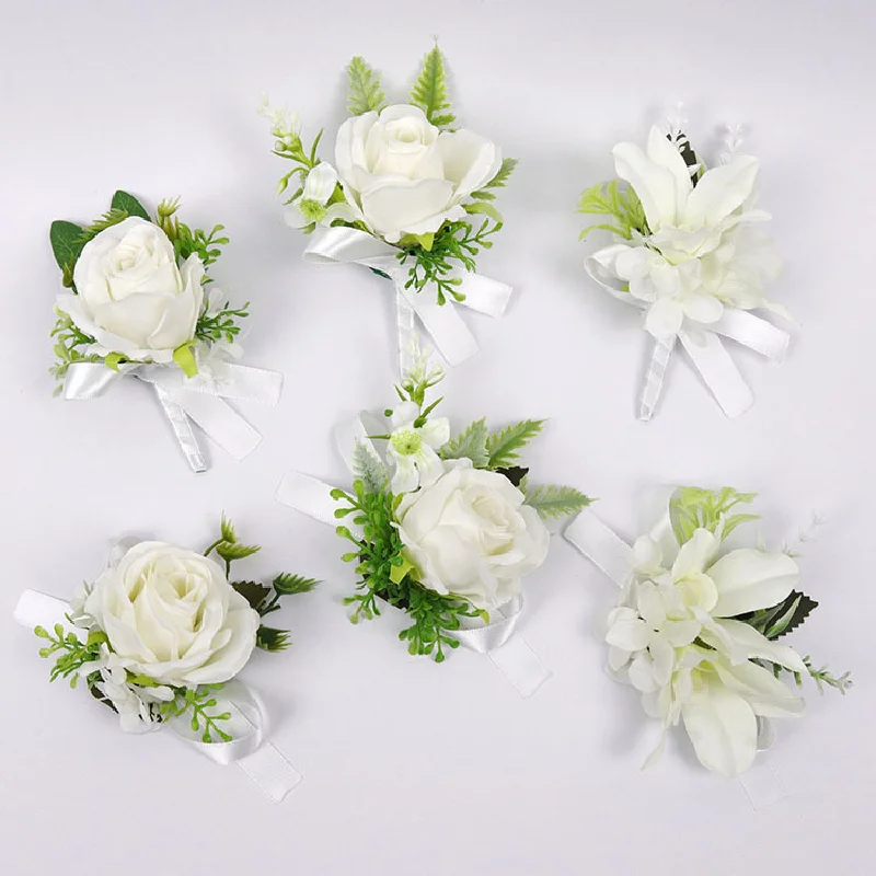 

Boutonniere And Wrist Corsage Western style Business Celebration Wedding Supplies Simulation Flower Cinema White 239