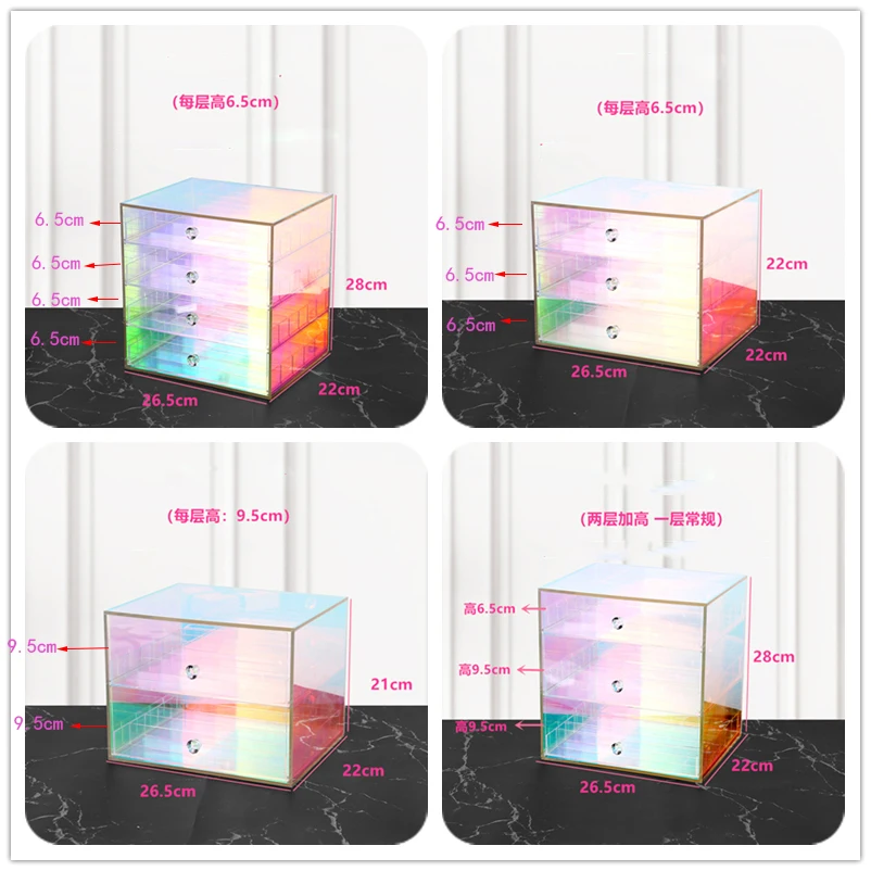 Luxury Colorful Acrylic Cosmetics Holder Drawer Cabinet Dustproof Storage Box Organizer Eye Shadow Lipstick Powder Air Cushion 4
