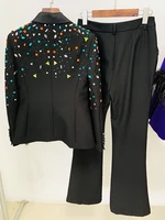 HIGH STREET Newest 2026 Designer Runway Fashion Suit Set Women's Slim Fitting Strass Diamonds Beaded Blazer Pants Set - Image 3