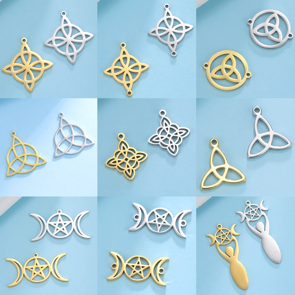 Witch Knot Stainless Steel Charms Celtic Knots Jewelry Charms 5pcs for Bracelet Necklace Making