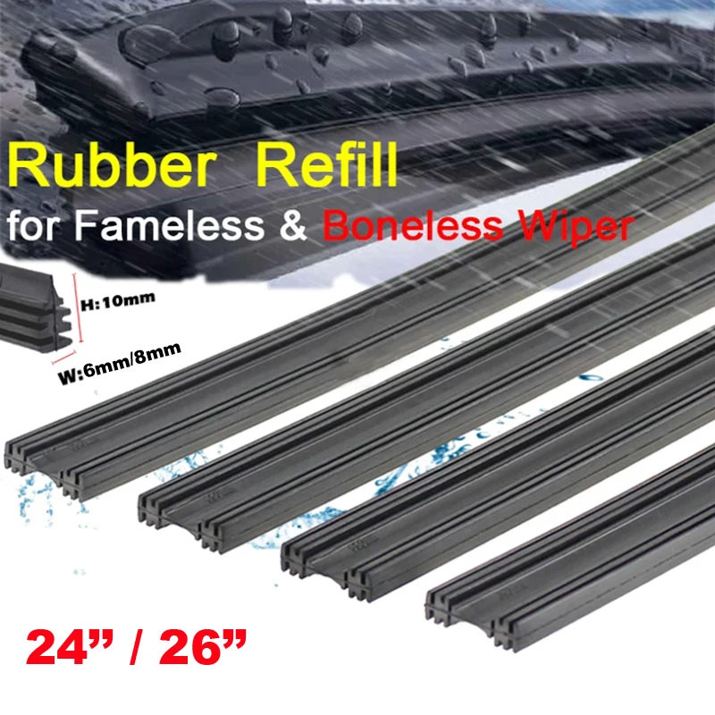 

2pcs High Quality Frameless Rubber Car Wiper Blade Refill Strips Windscreen Blades 24" 26" Windshield Car Accessories 6mm 8mm