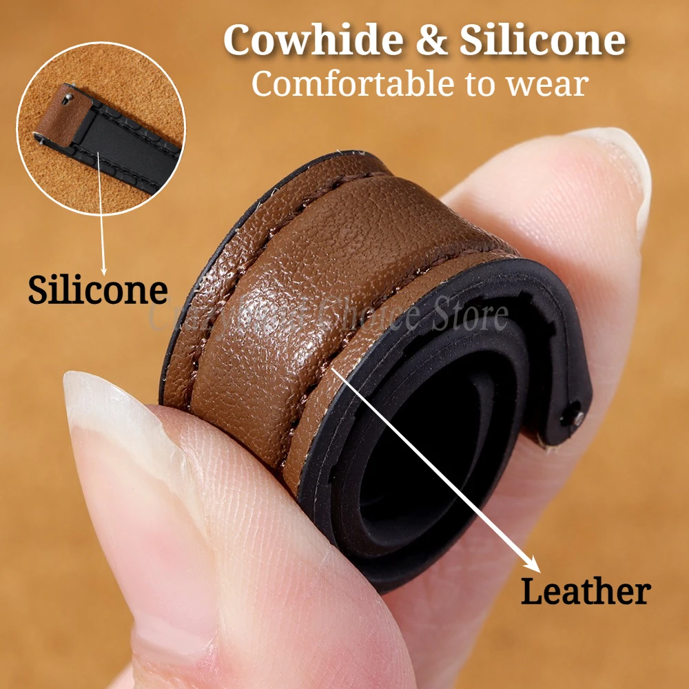 Elegant Thin Cowhide Leather and Silicone Watch Strap - Slim Women's Bracelet