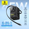 【NEW】Baseus 6-IN-1 GaN Phone Charger Universal Travel Adapter 45W/70W Retractable Cable 2AC Socket EU/UK/US Plug USB Charger