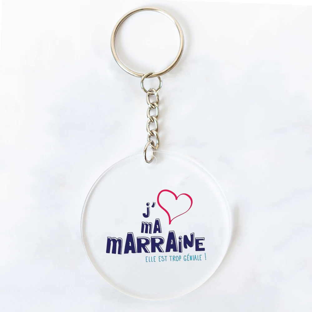 Best Godmother In World Print Keychain Circle Monogram Acrylic Keyring Fashion Key Chain Festive Birthday Gifts for Marraine