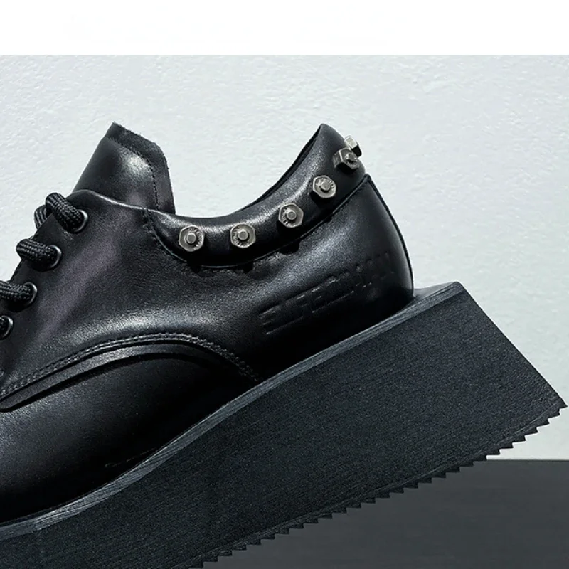European/American High End Fashion Show Design Derby Shoes for Men's Increase 6cm Genuine Leather Casual Height Increasing Shoes 4