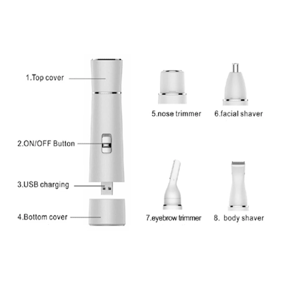Electric Razors for Women, 4-in-1 Facial Hair Removal, Face Shaver Ebrow Trimmer Pubic Shaver Bikini Trimmer Ladies Shaving