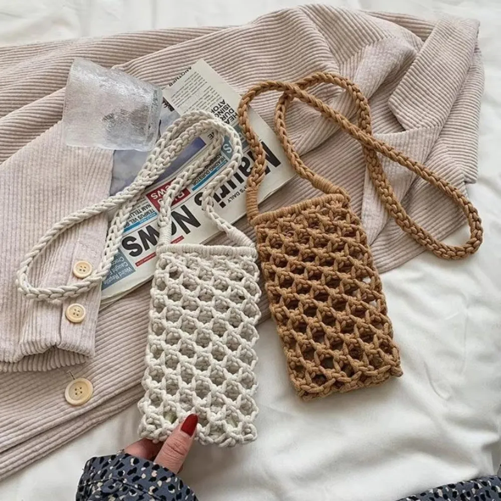 Ausgehöhlte, gewebte, gehäkelte kleine Umhängetasche für Damen, modisch, einfarbig, leicht, geflochtene Schulterhandtasche, Umhängetaschen