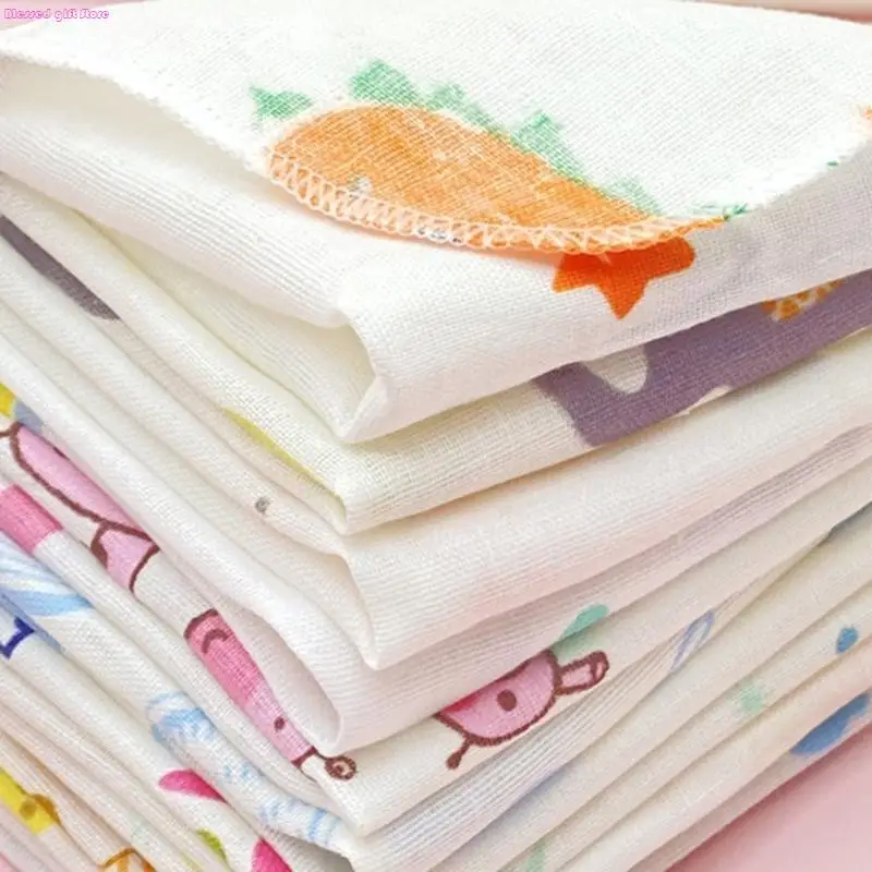 D0JC 10Pcs 20x20cm Baby Washcloths Set Cartoon Print Double Layer Gauze Infant Face Towel Reusable Wipes Absorbent Square - Image 5