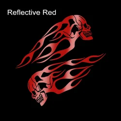 Flame Skull Reflective Motorcycle Tank Decal Stickers - Waterproof Decorative Accessories (Set of 2) (Red)