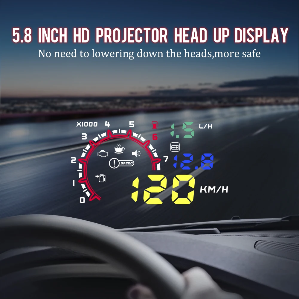 OBD Head up Display Car W02 HUD Speedometer Projector Auto Windshield On-board Computer Overspeed Alarm Electronic Accessory