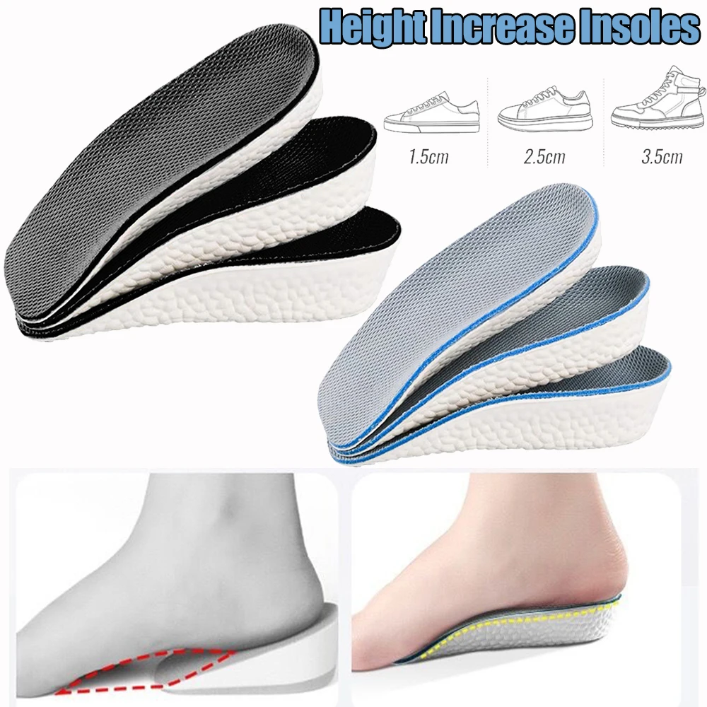 1.5-3.5cm Taller Arch Support Height Increase Insoles Light Weight Soft Elastic Lift Elastic Lifting For Men Women Shoes Pads