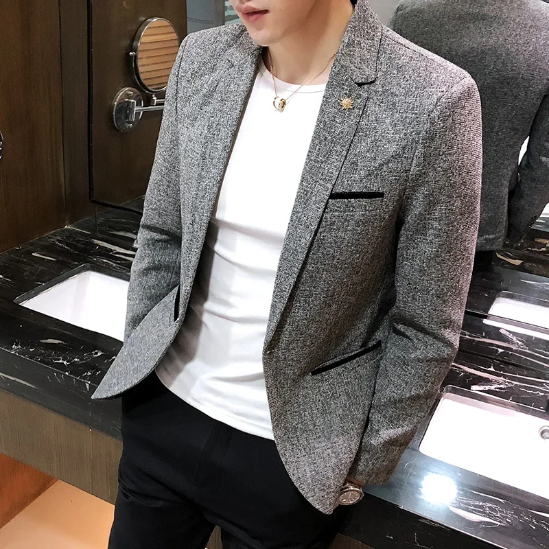 New Boutique Men's Solid Color British Style Fashion Casual Business Job Interview Gentleman Party Best Man Dress Suit Blazer