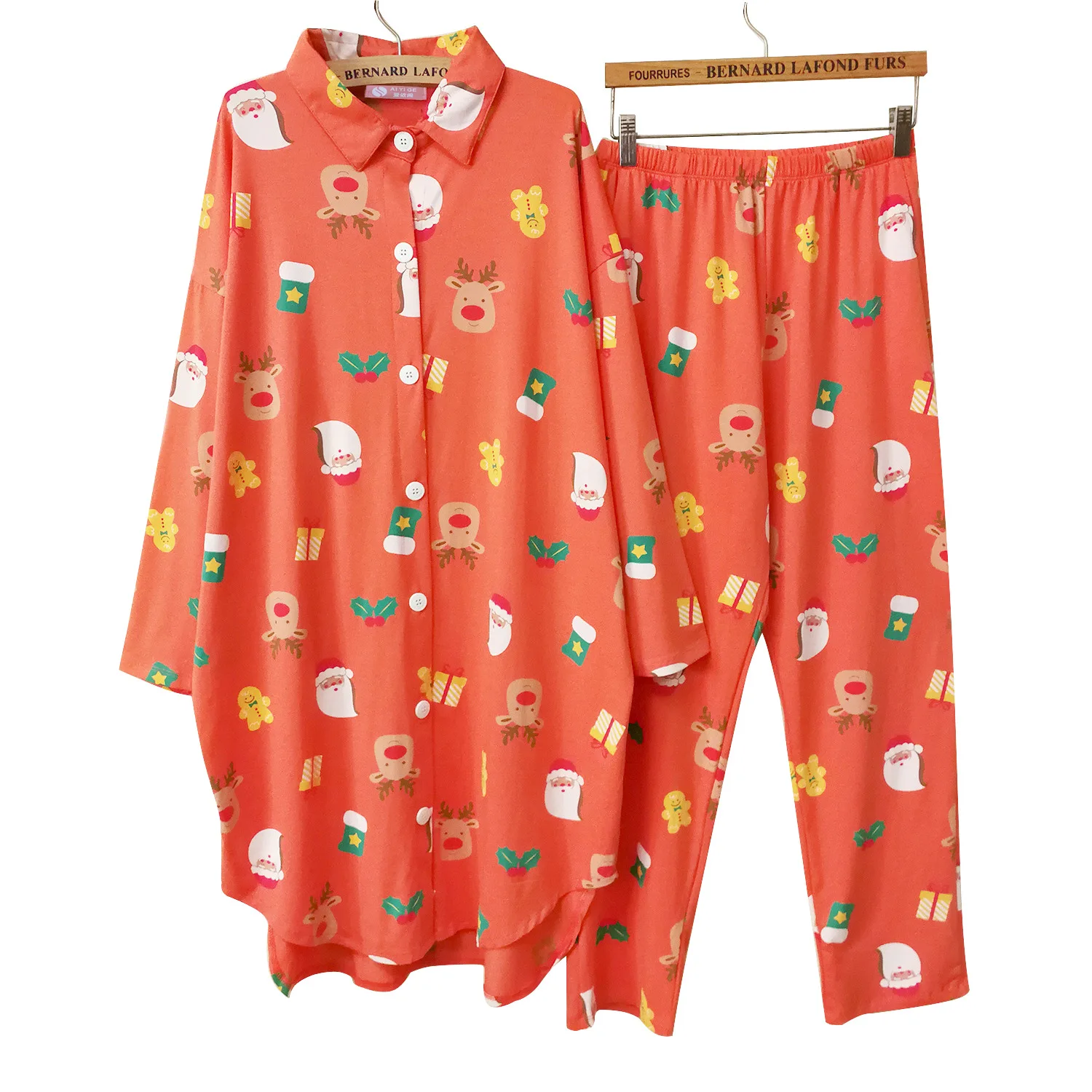 

Alherff Santa Claus plus size home clothes suit women's pure cotton breathable cardigan spring and autumn pajamas