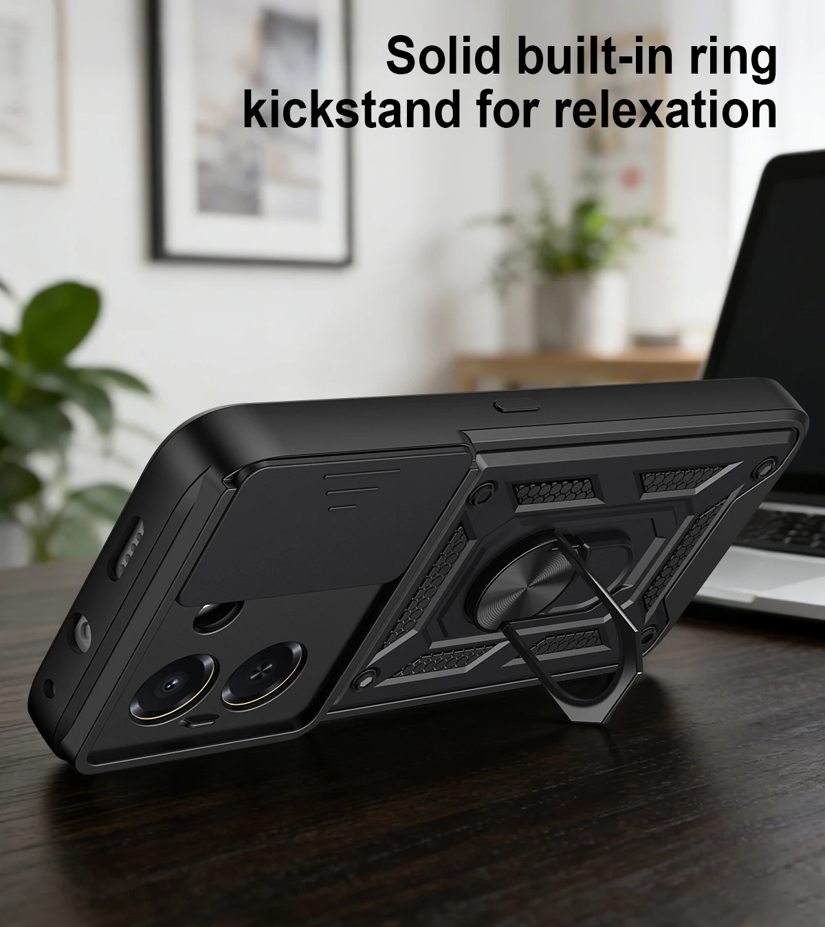 Enhanced Armor Magnetic Ring Holder Case with Slide Lens Protection