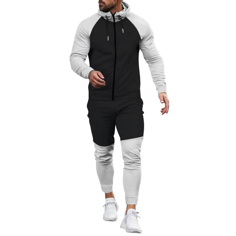 Autumn and Winter New Men's Casual Set Hooded Zipper Long Sleeve Pants Colored Outdoor Fitness Versatile Two Piece Set for Men
