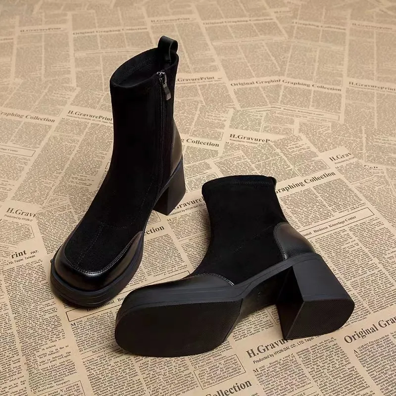 

women ankle boots 2023 new fashion women thick high heel shoes boots