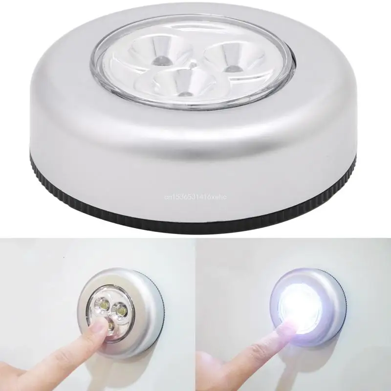 3 LED Car Home Wall Camping Touch Push Lamp Battery Powered Night Light