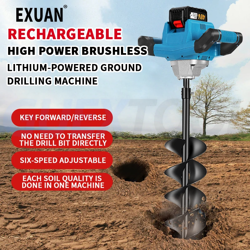 42V Brushless Cordless Ground Drill Lithium Battery Electric Alloy for Winter Drilling Ice Farm Planting Boreholes