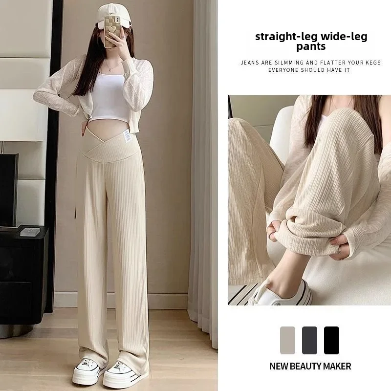 Autumn 2023 New Maternity Pants Low Waist Bell Bottoms Casual Trousers For Pregnant Women Spring Autumn Outer Wear 2