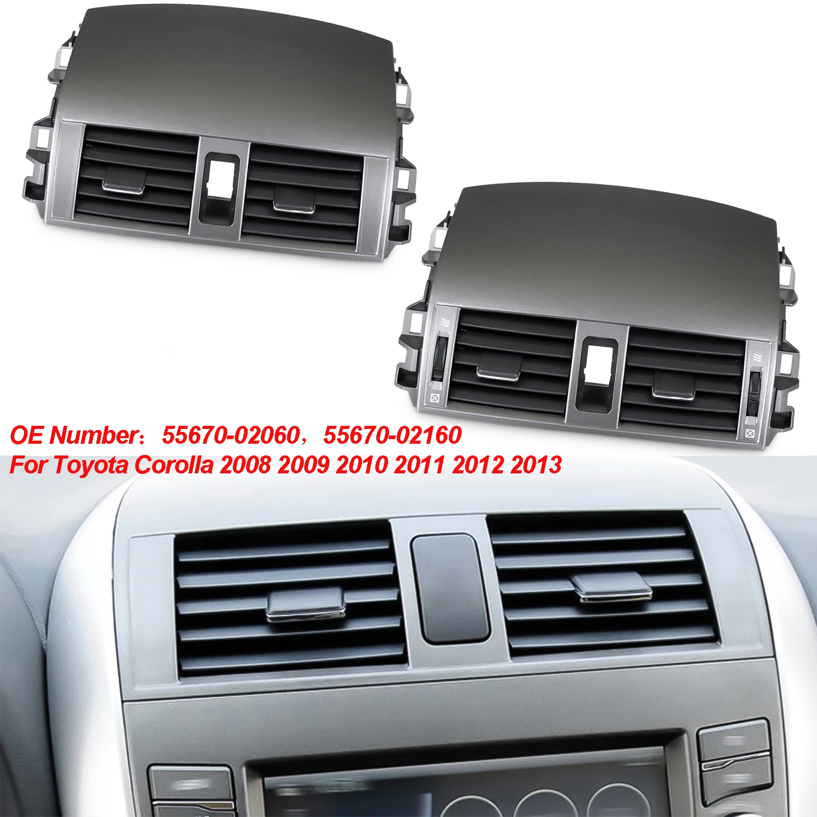 Car Center Dash A/C Outlet Air Vent Panel With Emergency Switch For Toyota Corolla 2008 2009 2010-2013 55670-02160 55663-02060