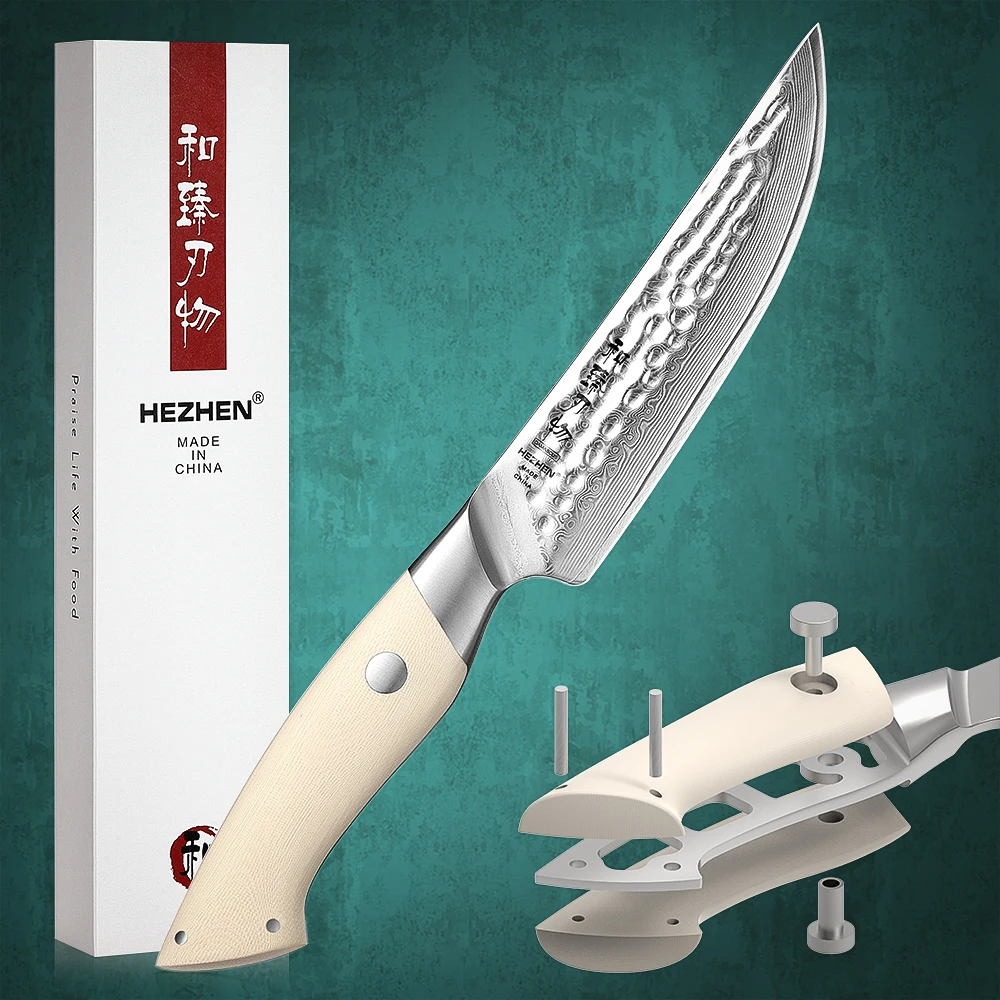 HEZHEN 5 Inch Steak Knife Damascus Steel Kitchen Knife Cooking Cutlery