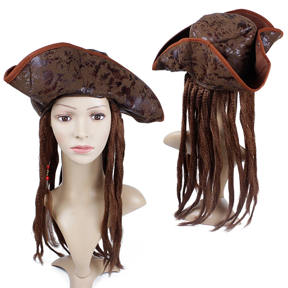 

Cosplay Pirate Captain Hat Dress Up Props Men Women Carnival Wig Cap with Braids for Party Stage Performance