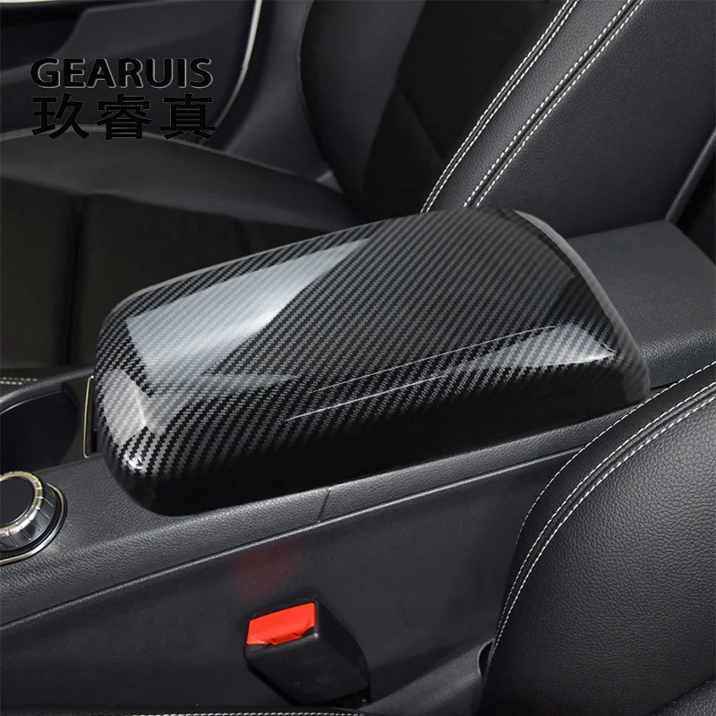 

Carbon fiber Car Center Console Tidying Armrest Box Panel Cover Stickers For Mercedes Benz A B GLA CLA Class W176 X156 C117 W246