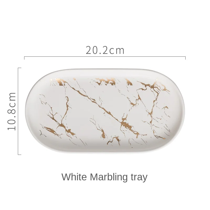Jewelry tray ceramic soap holder Nordic ins ceramic marble oval tray jewelry storage tray bathroom cup bath decoration accessories soap holder golden wave WF