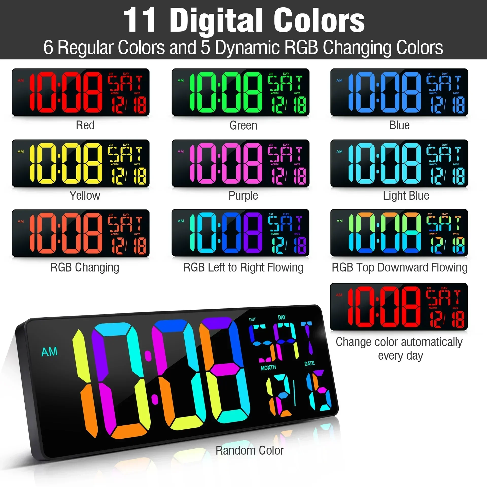 ScreenDisplayDateTemperatureClockLedWallCalendarColorfulClock