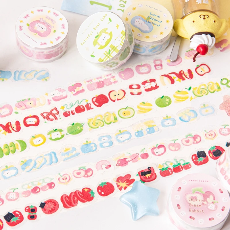 6 style Cute Fruit Glitter Decoration Adhesive Tape Kids Handmade Material DIY Collage Scrapbooking Journal Material Stickers 2