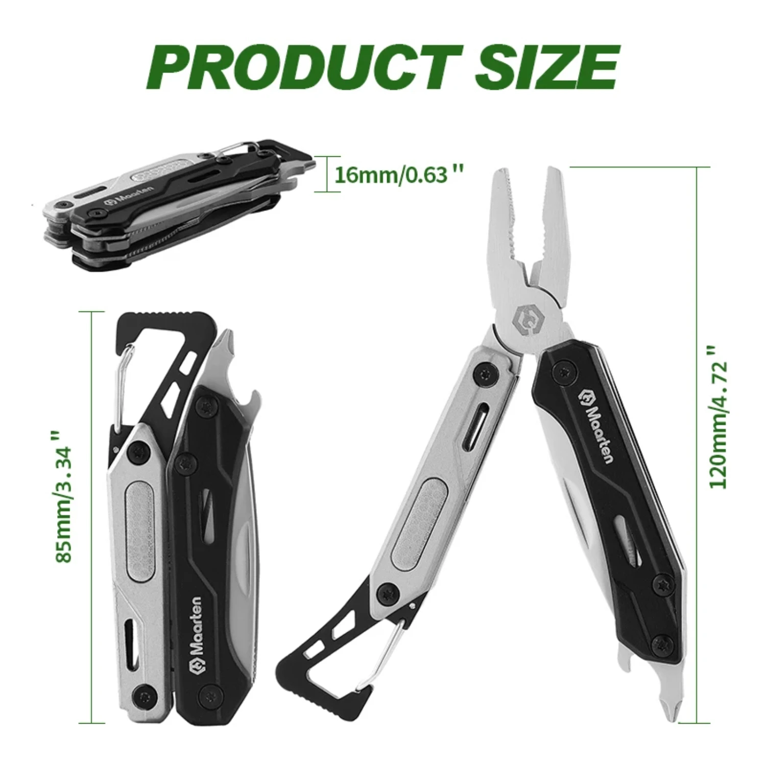 Multitool Pocket with Screwdriver & Self-locking Pliers - 9-in-1 Stainless Steel Survival Bot 3