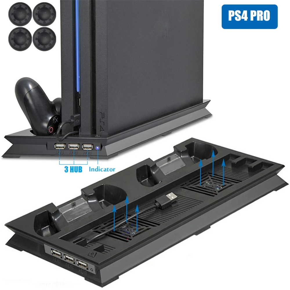 For PS4 PRO Cooling Vertical Stand 2 Controller Charging Dock Station 2 Cooler Fan 3 HUB for 4 Pro Console - AliExpress