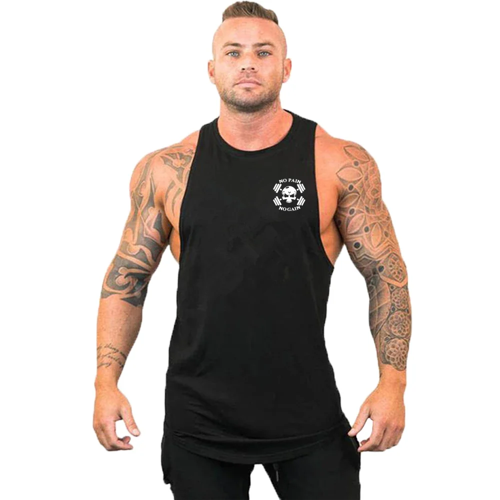 

Bodybuilding Stringer Tank Tops Men Skull funny summer Clothing No Pain No Gain vest Fitness clothing Cotton gym singlets