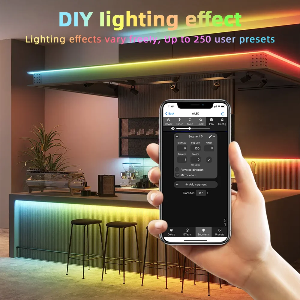 DOMRAEM WLED Digital Music LED Controller with Mic & Relay -ESP32 2CH 16A for WS281X/SK6812 (800ICS). Type-C & UART. Alexa/HA.