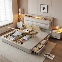 Lit double blanc de style nordique en cuir avec rangement, design pour chambre principale, accessoires de maison 2