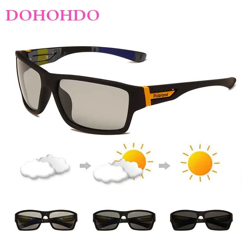 Mænd Photokromic Polarized Cykel Solbriller Kvinder Kørsel Sport Firkantet Kamæleon Misfarvning Goggles Polaroid Solbriller_voghion.com