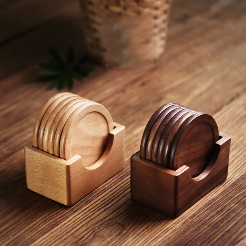 Japanese Wooden Coasters Placemat Shelves Coasters Boxes Storage Wooden Boxes Convenient Kitchen Storage Supplies