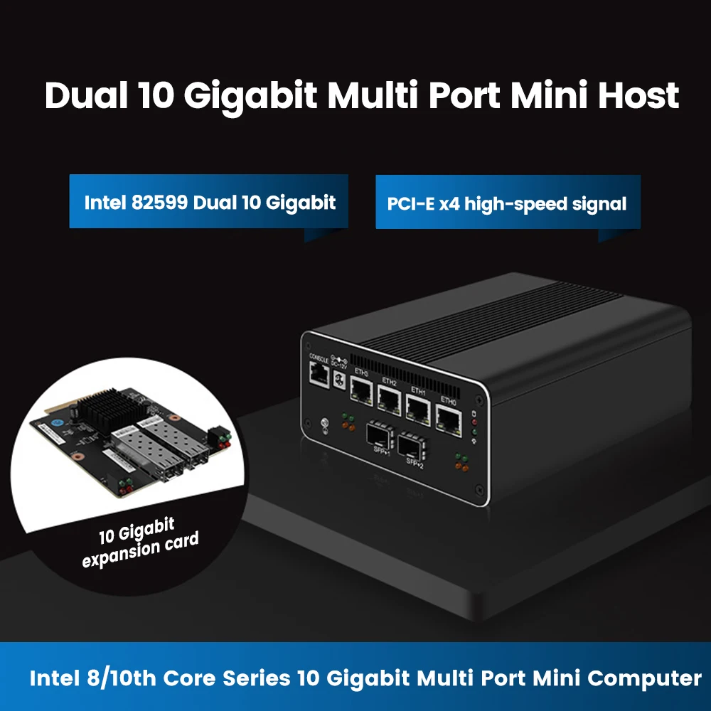 

10GbE SFP+ Micro Firewall Appliance Mini PC Intel Core i5 1240P 12C/16T 4xIntel I226-V 2.5GbE 2*Intel 10Gb Network Card Firewall